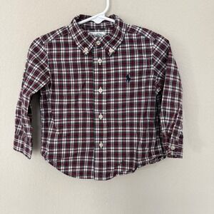 Ralph Lauren Boys Plaid Button Down Shirt Size 18M 100% Cotton